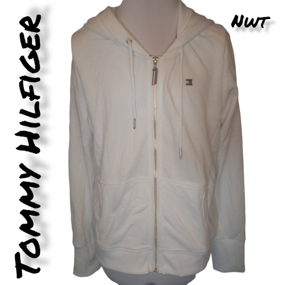 NWT Tommy Hilfiger White Zip Up Sweatshirt Large - Picture 1 of 4